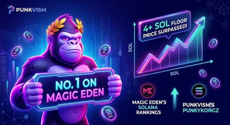 PUNKVISM’s PunkyKongz Tops Magic Eden’s Solana Rankings as Floor Price Surpasses 4 SOL