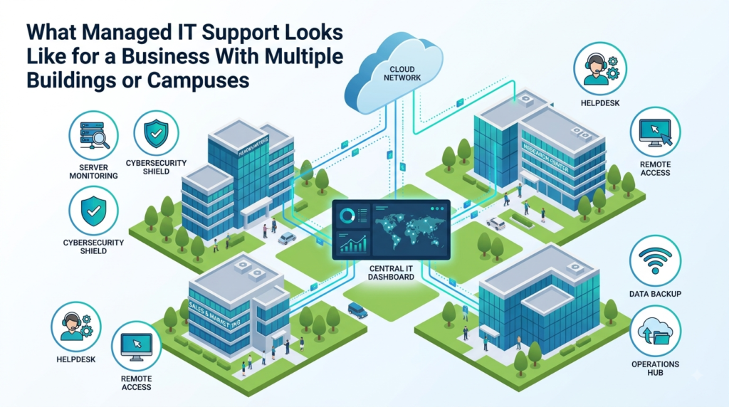 What Managed IT Support Looks Like for a Business With Multiple Buildings or Campuses